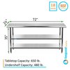Amgood 24x72 Prep Table with Stainless Steel Top and 2 Shelves AMG WT-2472-2SH